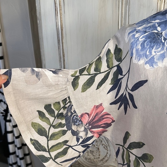 Laura Bianchi Made in Italy 100% Linen Floral Print Women's Top - Picture 5 of 10